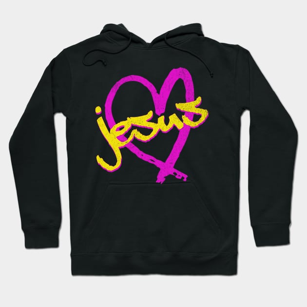 I Love Jesus Vintage 80's & 90's Yellow and Pink Hoodie by Family journey with God